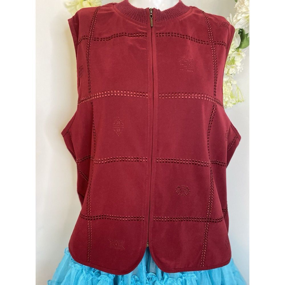 Monterey Koret Womens Sweater Vest Size 16 Ruby Red Knit Zip Front Vintage Zip‎